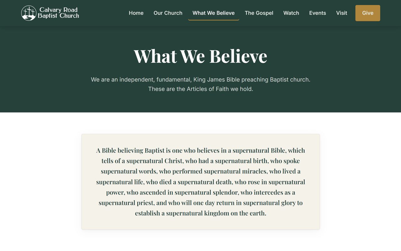 The rebuilt statement of faith page with expandable articles