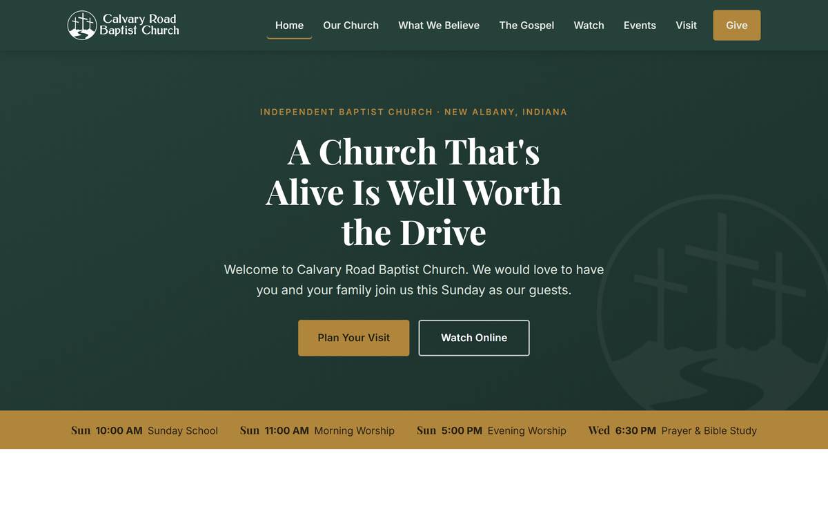 The live Calvary Road Baptist Church homepage
