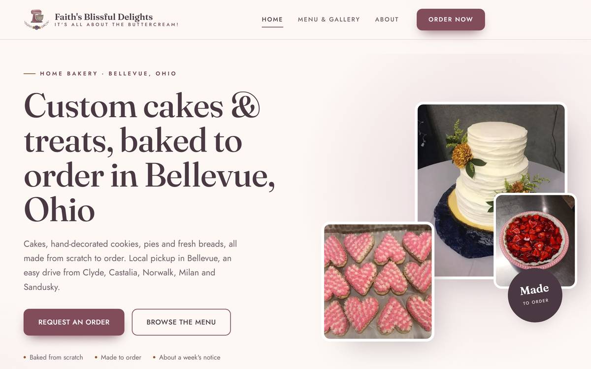 The live Faith's Blissful Delights homepage